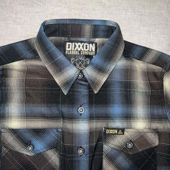 Dixxon Women’s Fit For An Autopsy Flannel Button Up Shirt Blue Brown Gray Medium - Picture 3 of 8